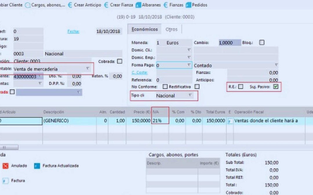 Tipos de facturas emitidas en Ahora ERP