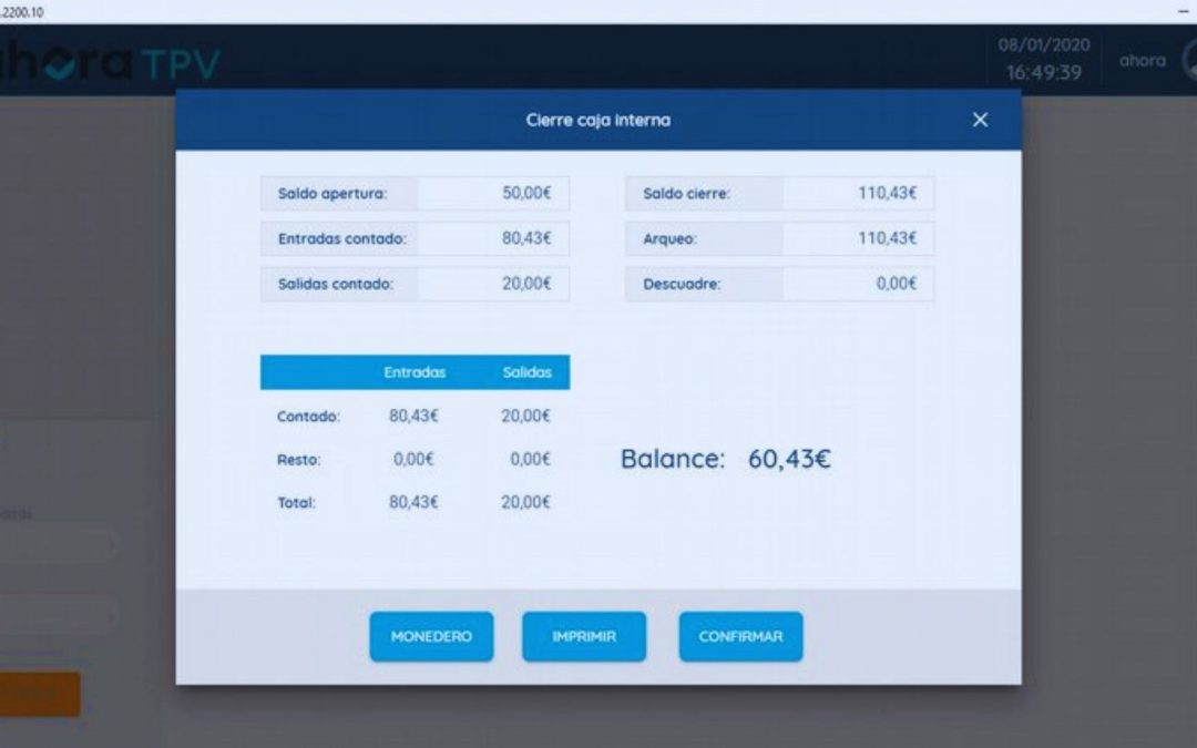 Cierre de caja TPV Ahora