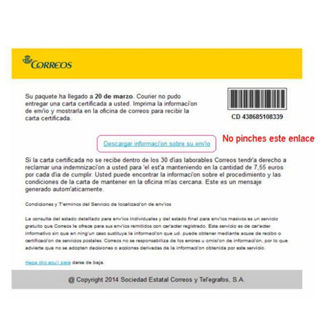Correos infectados que suplantan a Movistar y Correos - Informática Ingenia